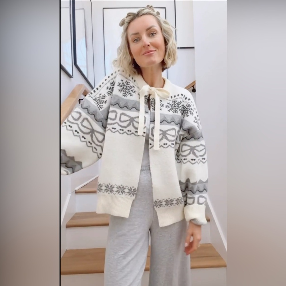 Anthropologie Maeve Tie-Front Fairisle Cardigan Sweater